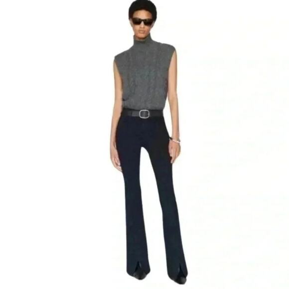 FRAME Le One Black Flare Split Hem High Waist Jeans Super Stretch NWT Size 2 - Picture 3 of 13